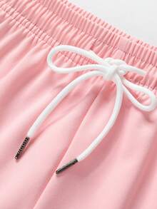 Women's Outdoor Casual Shorts, Striped Color Block Drawstring Design, Comfortable Breathable Bermuda Shorts, Suitable For Outdoor Sports And Casual Wear - Pink - View 4