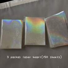 3 paquetes de 150 fundas para tarjetas láser, bolsas de almacenamiento de tarjetas pequeñas de 61X91mm, portatarjetas transparentes negros con patrón de corazón - Rectángulo - Ver 4