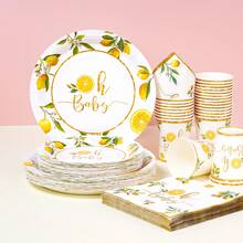 Oh Lemon一次性餐具套装，7/9英寸派对餐盘，一次性纸盘、纸杯、餐巾纸，适用于节日、婚礼、订婚、生日、派对、庆典、婚礼派对用品 - 多色 - 查看 1
