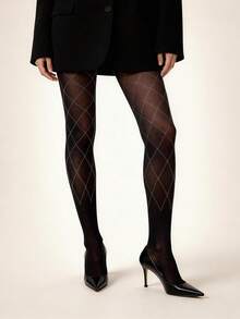 1 件装性感闪亮水钻黑色女士丝袜，轻盈透气钻石网眼连裤袜，春夏秋季皆宜 - 彩色 - 查看 3