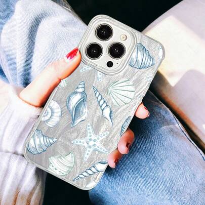 Holografiskt silverfjäderskal, havsstjärna, snigeltryck, IMD-stötsäkert skal, kompatibelt med Galaxy A S Ultra, Reno Y, Honor X, kompatibelt med Note, kompatibelt med Spark, IMD-helkroppsstötsäkert silverfärgat lasertonat fjäderdesign, bling-modeskal [internationell version]