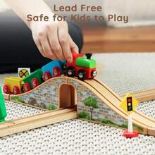 New Wooden Train Set For Toddler With Double-Side Train Tracks Fits Brio Thomas Melissa And Doug Wood Toy Train For 3 4 5 Year Old Boys And Girlsghshtddf - SmallTown - View 5