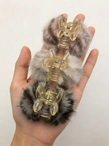 3件套女士樱桃毛绒发夹 | 可爱条纹和纯色亚克力发夹 | 柔软仿貂毛发夹 | 休闲甜美发饰 | Y2K风格 - 彩色 - 查看 10