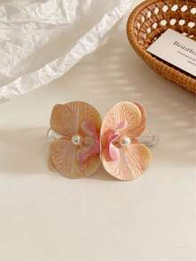 1pc Orchid & Pearl Hair Clip, Elegant Floral Hair Accessory Suitable For Vacation, Party, Wedding, Bridal, Photo Shoot, Large Size Non-Damaging Alligator Hair Clip - Multicolor - View 10