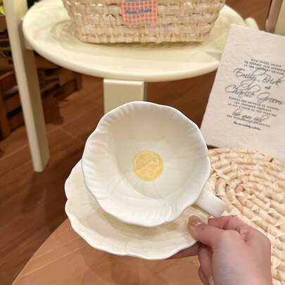 Ins Style Handmade Relief Pansy Coffee Cup And Saucer, Glazed Color Technology, Coffee Cup And Saucer, Afternoon Tea Cup And Saucer, Juice Cup, Snack Plate, Exquisite Afternoon Tea, Suitable For Daily Use, Home, Office, Restaurant, Gift.