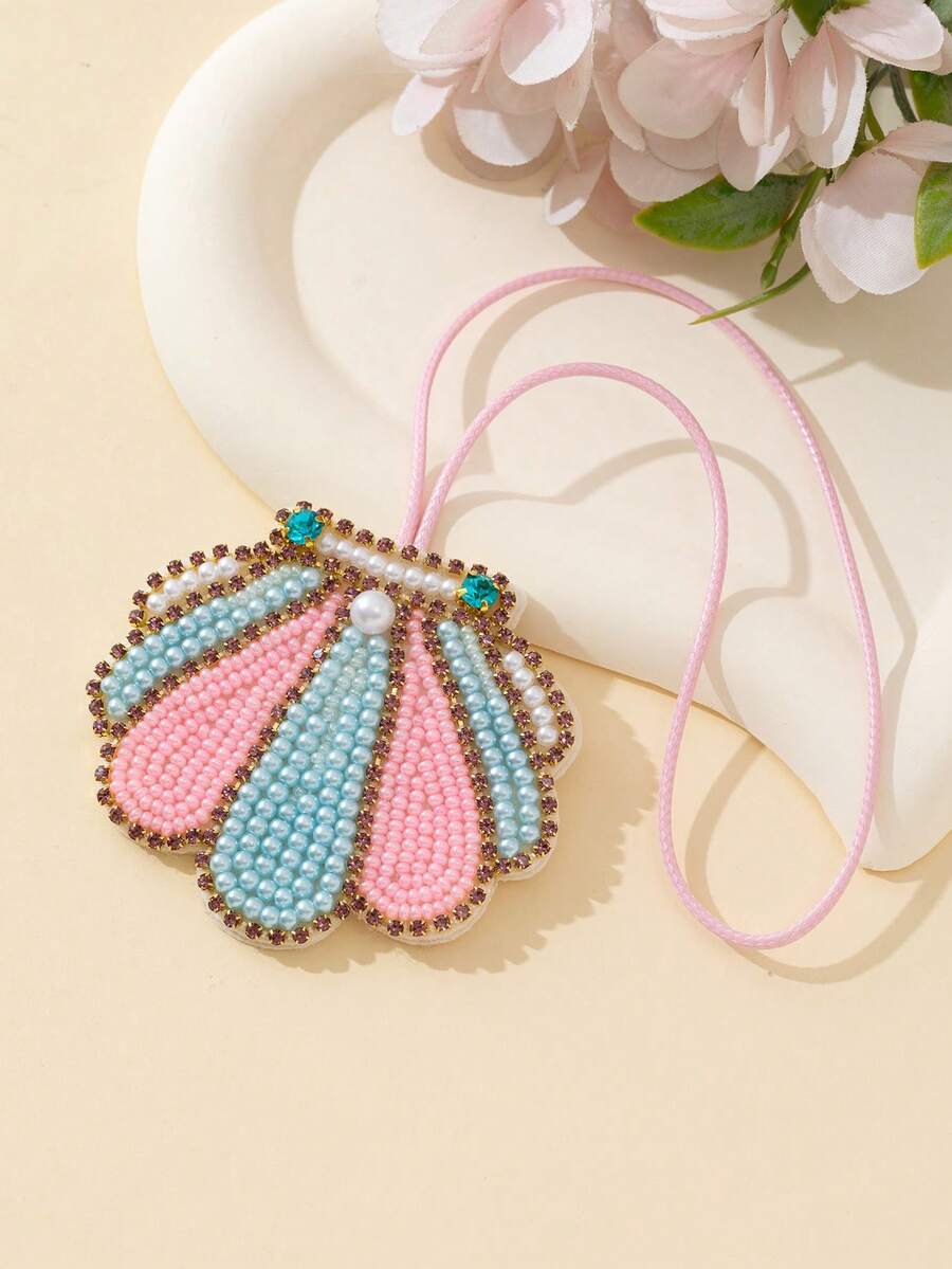 1pc Rice Pearl Diamond Pearl Handmade Beaded Seashell Shaped Unique Fashion Handbag Charm Decor - Multicolor - View 1