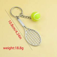2pcs Simulation Tennis Racket Zinc Alloy Keychain, Mini Plush Tennis Bag Pendant, Sports Enthusiast Souvenir Small Gift Gifts For Mother, Father, Graduation, And Teacher - Multicolor - View 2