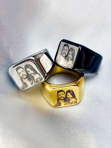 Nhẫn thép không gỉ khắc ảnh theo yêu cầu, nhẫn đôi khắc laser ảnh cá nhân hóa, trang sức thép không gỉ, nhẫn nam bản rộng, nhẫn ảnh cá nhân hóa, nhẫn bạc, vàng, đen, trang sức mùa hè, quà tặng kỷ niệm, quà tặng Ngày của Mẹ, quà tặng Ngày của Cha. - Nhiều màu - Xem 7
