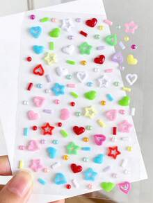 1/2/3 Styles Hollow Five-Pointed Star & Heart Shaped Stickers, Mixed With Dopamine Elements, Self-Adhesive Back, Suitable For Festivals, Performances, Concerts And Other Occasions, Also Can Be Used As Nail Art Decoration Stickers. - Multicolor - View 4