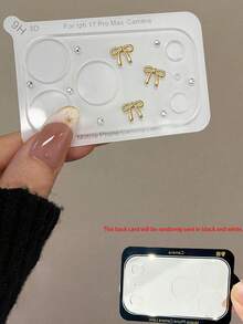 适用于 17 Pro Max 17 Pro 的可爱 3D 蝴蝶结水晶透明相机镜头保护膜，玻璃镜头保护贴纸 - 波紋金色蝴蝶結 - 查看 5