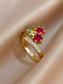 1 chiếc nhẫn nữ thời trang hình quả anh đào có thể điều chỉnh kích thước, phù hợp để đeo hàng ngày. - Nhiều màu - Xem 3