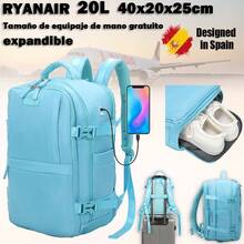 Ryanair Expandable Cabin Backpack (40x25x20-25cm - 20L-25L) - With Shoe Bag - Multifunctional - Expandable Waterproof Casual Daypack Fits 15" Laptop - Army Green/Blue/Purple/Black/Pink/Khaki/Beige - Màu xanh lam - Xem 1