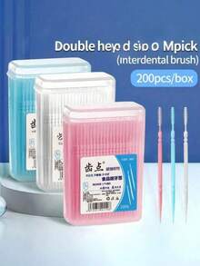 Hộp 400/200 chiếc tăm xỉa răng dùng một lần, tăm xỉa răng hai đầu siêu mịn cầm tay, tăm xỉa răng nhựa dùng một lần, bàn chải kẽ răng làm sạch răng, tăm xỉa răng chăm sóc răng miệng, hai kiểu đóng gói được giao ngẫu nhiên. - Nhiều màu - Xem 2