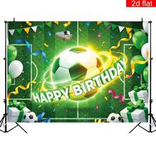 1件足球主题生日快乐横幅,采用涤纶材质,大型绿色车库派对横幅,带有足球、哨子和丝带图案,适合球迷生日派对、摄影背景装饰、庭院装饰、派对装饰、室内外装饰等。 - 彩色 - 查看 4