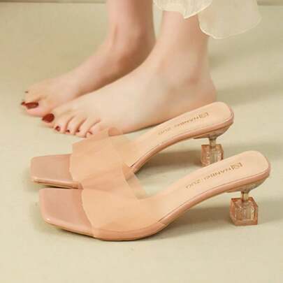 Sandalias de tacón fino con punta cuadrada y tira única, de cristal francés, para mujer; nuevas sandalias transparentes de tacón alto para mujer