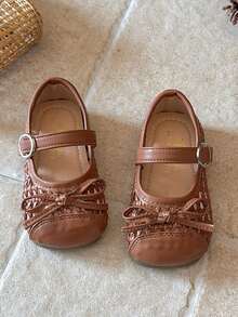 Giày sandal đế bằng Mary Jane dệt kim năm 2026 dành cho bé gái, mùa hè. - màu nâu - Xem 4