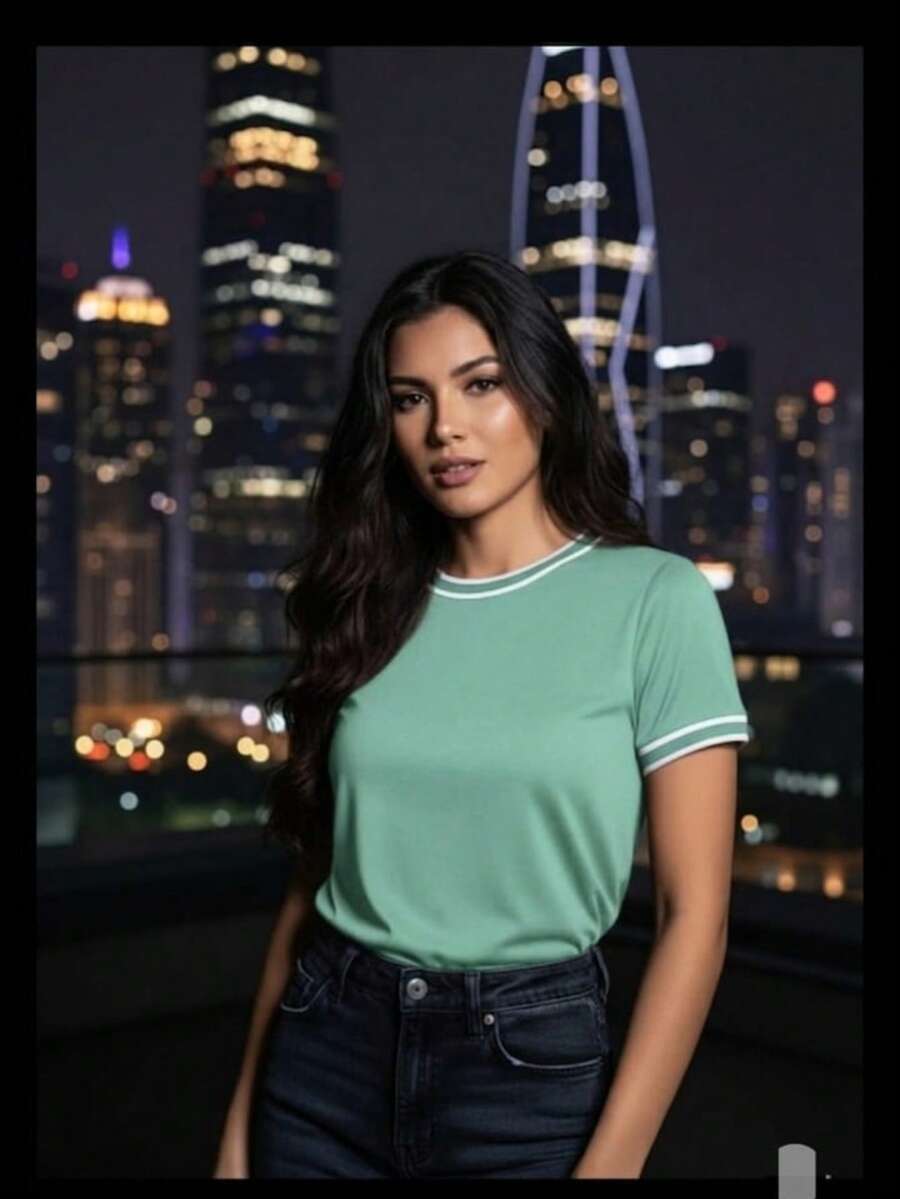 Women's Baby Look Blouse With Short Ribbed Knit, Round Neck, And Elegant Basic Detail - verde menta - Ver 1