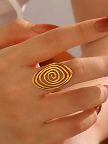 Nhẫn hở bằng thép không gỉ thiết kế xoáy rỗng, chất liệu cao cấp, kiểu dáng nghệ thuật cá nhân hóa, thích hợp đeo hàng ngày. - Vòng xoắn ốc - Xem 2