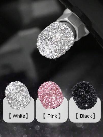 Bộ 4 nắp van lốp xe hơi và xe máy thời trang, đính đá nhân tạo sáng bóng, chống bụi, phụ kiện ô tô, nắp van lốp xe.