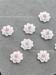 10个装夜光花朵美甲饰品，3D树脂花朵美甲装饰，中心镶嵌珍珠，发光美甲宝石，适用于DIY美甲 - 彩色 - 查看 11