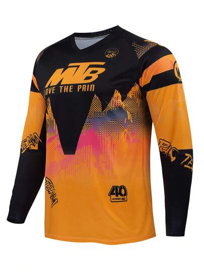 男女通用长袖V领运动T恤，适合骑行、越野、摩托车骑行、山地自行车、徒步旅行、训练、钓鱼和休闲穿着。