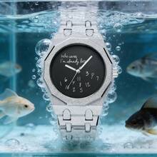 1 件男士石英表，12 面磨砂表壳，不锈钢表带，个性化涂鸦数字图案，嘻哈小众设计，防水夜光时尚商务腕表 - 均碼 - 查看 8