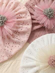 3pcs Baby Mesh Flower Hat Set, Hollow Textured Infant Fontanel Cap, Cute Girl Headwear, Maternity & Baby Accessories, Suitable For All Seasons - Multicolor - View 7
