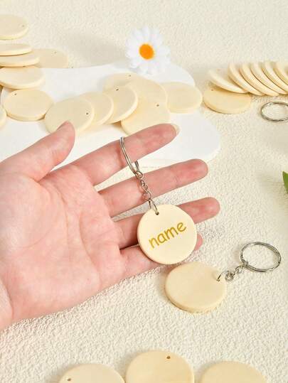 1 set Círculos de madera redondos con llavero, set de llaveros de madera redondos en blanco con 50 blancos de madera, anillos de salto abiertos para manualidades y decoraciones, adornos