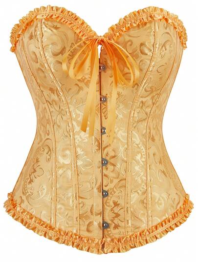 Women's Jacquard Backless Tie Camisole Lace Trim Shapewear Corset Top, Suitable For New Year Party, Valentine's Day, Holiday, Graduation, Halloween Costume