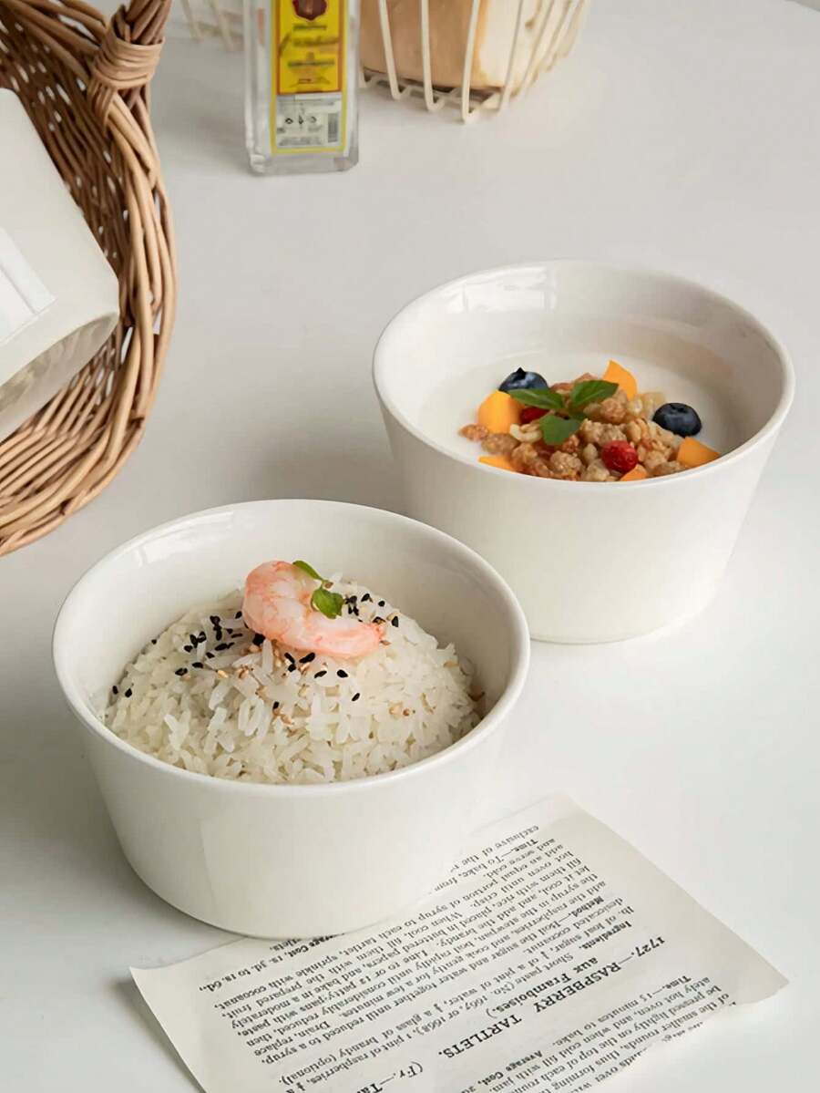 1个简约纯白陶瓷小碗,优雅圆形陶瓷碗,适用于盛放蔬菜沙拉、米饭、水果,可作家用餐具、汤碗,适用于家庭、餐厅、咖啡馆、甜品店、礼品、聚会、派对等场合。 - 白色 - 查看 1