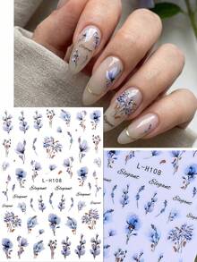 4 buc/set autocolante pentru unghii inspirate din nuanțe reci - decorațiuni florale albastre și violet - pentru primăvară/vară, nunți, festivaluri de artă, decorațiuni elegante pentru unghii franțuzești DIY - Multicolor - Vizualizare 4