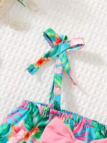 Set de 3 piezas de camiseta de tirantes, bralette y pantaleta con estampado a cuadros lindo y casual para bebé/niña pequeña con gorro - Multicolor - Ver 8