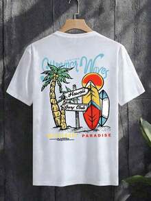 Camiseta de Verano para Hombre Manfinity Chillmode con Estampado de Ondas y Árboles, Estilo Casual para Vacaciones en el Oeste - Blanco - Ver 6