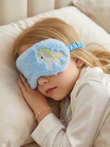 1个儿童青少年毛绒刺绣独角兽睡眠眼罩，护眼睡眠眼罩，适用于午睡、旅行、遮光，多功能睡眠眼罩 - 藍色 - 查看 3