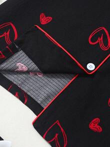 6件套女士爱心印花短袖上衣和短裤睡衣套装 - 紅色 - 查看 7