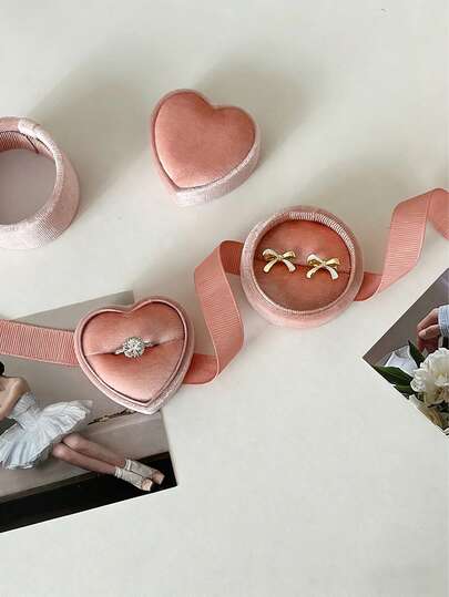 Heart-Shaped Ring Box, Corduroy Jewelry Gift Box For Necklace, Wedding Packaging