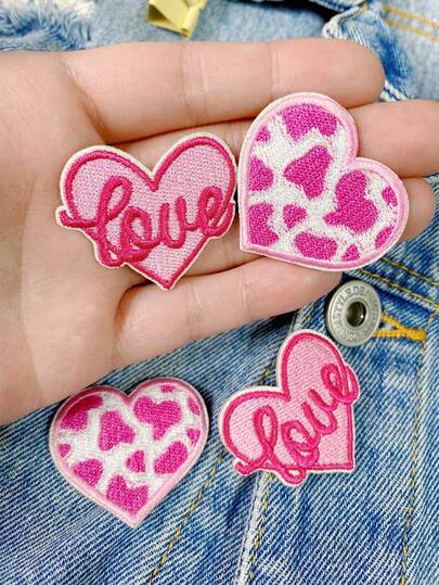 Bộ 4 miếng vá thêu hình trái tim màu hồng, thích hợp cho ngày Valentine, dành cho bé gái, có thể tự may hoặc ủi lên vải, dùng để trang trí ốp điện thoại, sổ tay, quần áo, ba lô, quần jean, áo khoác, áo phông, mũ, váy, v.v.