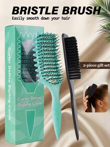 1/2pcs Leopard Print Pointed Tail Brush And New Upgrade Curl Defining Brush Set, A Vintage-Style Men's Hairbrush And Beard Comb, Perfect For Styling Ponytails And Buns, And For Taming Frizzy Hair, Leopard Print, Suitable For Home And Salon Use, Smooth Comb Teeth, Can Create Various Hairstyles, Hair Comb - Multicolor - View 2