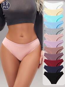 12 Packs Random Color Packaging Of Women's Briefs,  Solid Color Simple Ribbed  Soft, Stretchy And Breathable Women's Knitted Panties, Available In A Variety Of Colors And Sizes From S To XXL, Suitable For Comfortable And Casual Wear - Màu sắc ngẫu nhiên - Xem 2
