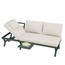 Garden Furniture Set, Outdoor Sofa, 3-Seater Sofa, With Adjustable Reclining Function (5 Positions, Up To 55°), With Table, Galvanized Steel Tubing, Includes A Table (Position Can Be Changed), Green - Green - View 5