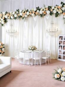 2片装白色缎面背景布，白色涤纶摄影背景布，适用于婚礼派对仪式舞台装饰、新娘送礼会、周年纪念派对舞台装饰、婴儿派对、生日派对、家居房间拍照背景装饰，白色缎面窗帘背景 - 白色 - 查看 3