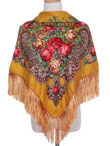 160cm*160cm Lenço Quadrado Tradicional Vermelho e Multicolorido Plus Size para Mulheres, Lenço Quente e da Moda com Decoração de Borla para Inverno, Essencial para Viagens, Toalha de Praia - Multicolorido - Visão 19