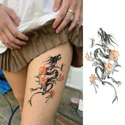 1 แผ่น สติกเกอร์รอยสักชั่วคราวขนาดใหญ่สำหรับเรือนร่าง, ใช้ได้ทั้งชายและหญิง, ลายมังกรลมจีนและดอกบ๊วย, รอยสักปลอมกันน้ำ, ติดทนนาน 2-5 วัน, สามารถติดได้ที่แขน, ข้อมือ, ไหล่, ขา, เอว, คอ, มือ, หน้าอก, ต้นขา, นิ้ว และส่วนอื่นๆ, สามารถปกปิดรอยแผลเป็นได้, เหมาะสำหรับงานปาร์ตี้, ของขวัญ, วันหยุด, การตกแต่งร่างกาย และโอกาสอื่นๆ