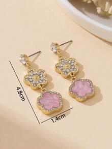 1 Pair Luxurious Elegant Sparkling Clover Pendant Earrings, Chic Beach Vacation Style For Women - Pink - View 6