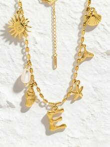 1 chiếc dây chuyền chữ bằng thép không gỉ mạ vàng 18K, kiểu dáng Ins, hình vỏ sò, ốc xà cừ, trang sức nữ, dây chuyền vàng, phong cách Bohemian, quà tặng tinh tế, hình sao biển. - Vàng - Xem 1