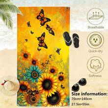 1pc Extra Large Beach Towel With Butterfly & Sunflower Pattern, Soft Quick-Dry Luxury Oversized Towel, Suitable For Pool, Travel, Camping, Yoga, Gym, Essential Summer Beach Accessory, Adult Gift For Friends - A - View 11