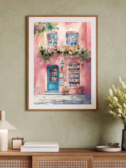 1pc, Canvas Wall Art, Framed Wall Art, Charming Bookstore Art Print, Vintage Bookstore Print, Library Decor, Gift For Book Lovers, Pink Floral Bookstore Art Print, Rustic Aesthetic Apartment Decor, Vintage Wall Art, Stylish Preppy Decor Poster, Modern Apartment Decor, Home Decor, Dorm Decor, Bedroom Decor, Bathroom Decor, Kitchen Decor, Holiday Gifts, Living Room Decor, Room Decor, School Decor, Library Decor