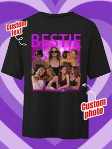 Customized Sisters & Besties T-Shirts, Personalized Name & Text Design. Suitable For Bridal Parties, Girls' Trips, Birthdays, Customized Photo T-Shirts - Black - View 2