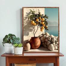 1pc Canvas Wall Art, Framed Wall Art, Lemon Tree Wall Decor, Mediterranean Poster, Ceramic Pot Print, Beach Summer Decoration, Rustic Italian Landscape Photography, Modern Kitchen Art, Farmhouse Chic Apartment Decor, Vintage Wall Art, Boho Style Decorative Poster, Modern Apartment Decor, Home Decor, Dorm Decor, Bedroom Decor, Bathroom Decor, Kitchen Decor, Holiday Gift, Living Room Decor, Room Decor - Lemon - View 8