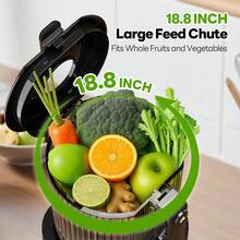 6" Wide Feed Chute Cold Press Juicer, 3-In-1 For Juice, Sorbet & Nut Milk, Hands-Free Operation, Easy To Clean, Ideal Birthday & Mother's Day Gift - Black - View 3